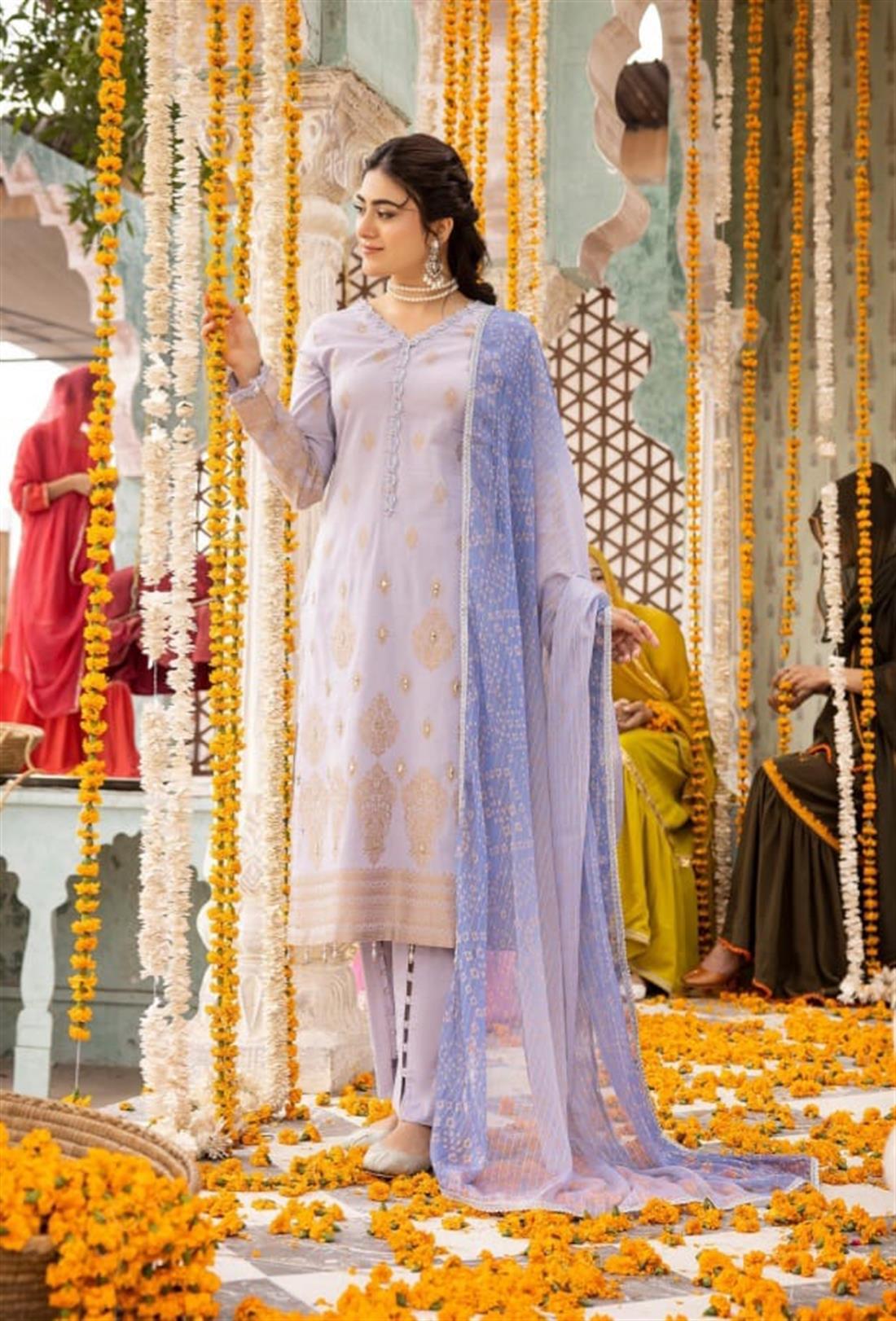 Lilac Embroidered Chiffon Ladies Readymade
