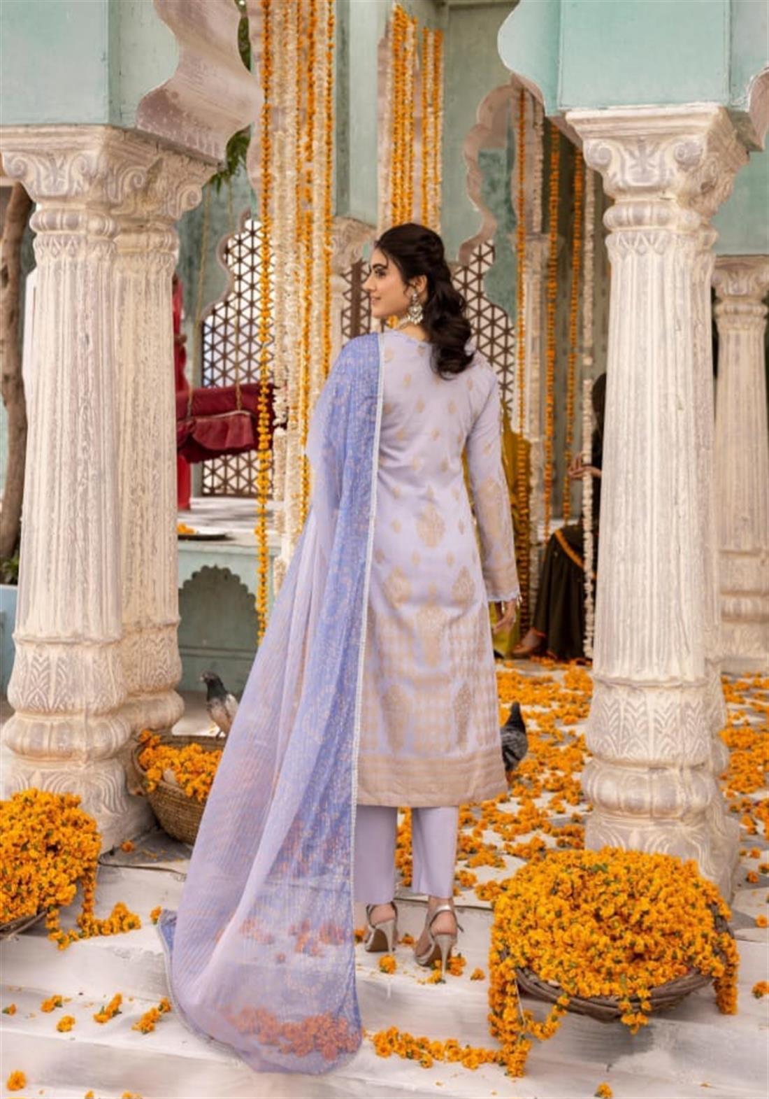 Lilac Embroidered Chiffon Ladies Readymade