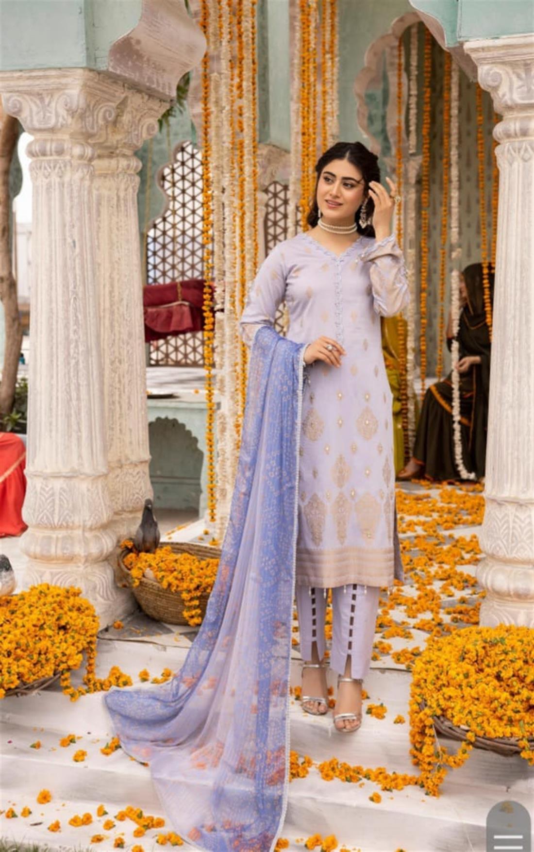 Lilac Embroidered Chiffon Ladies Readymade