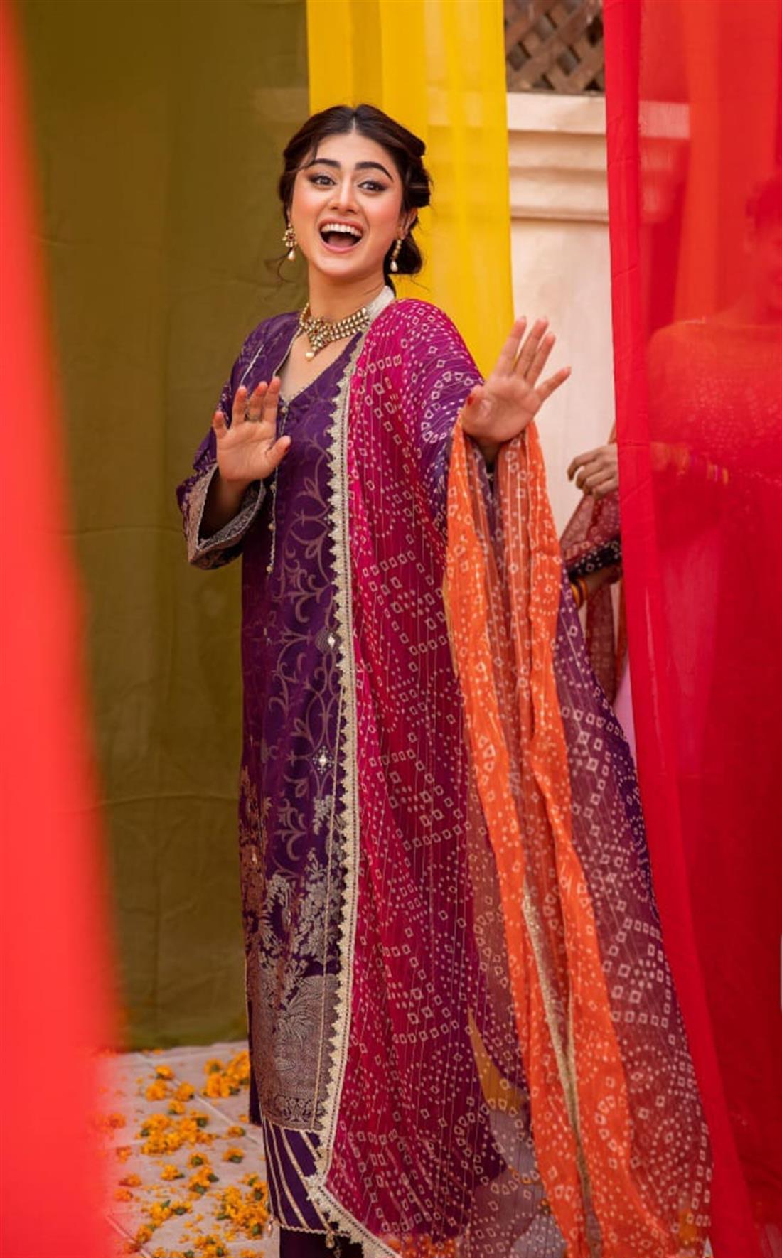 Purple Embroidered Chiffon Ladies Readymade