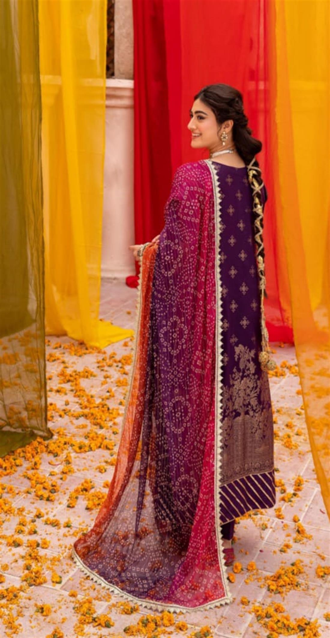 Purple Embroidered Chiffon Ladies Readymade