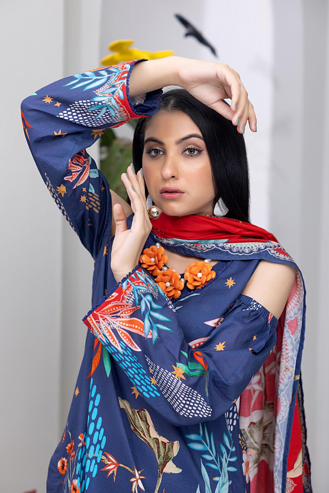 Purple & Multicolour Digital Print Lawn Ladies Readymade