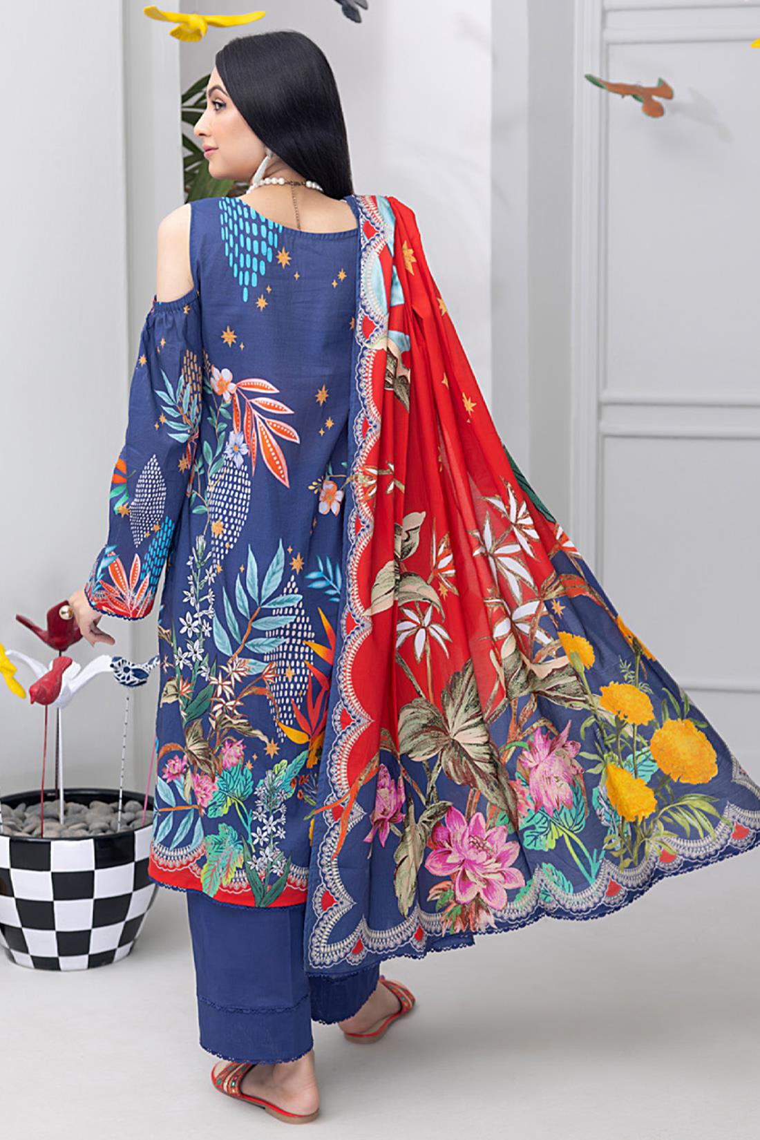 Purple & Multicolour Digital Print Lawn Ladies Readymade