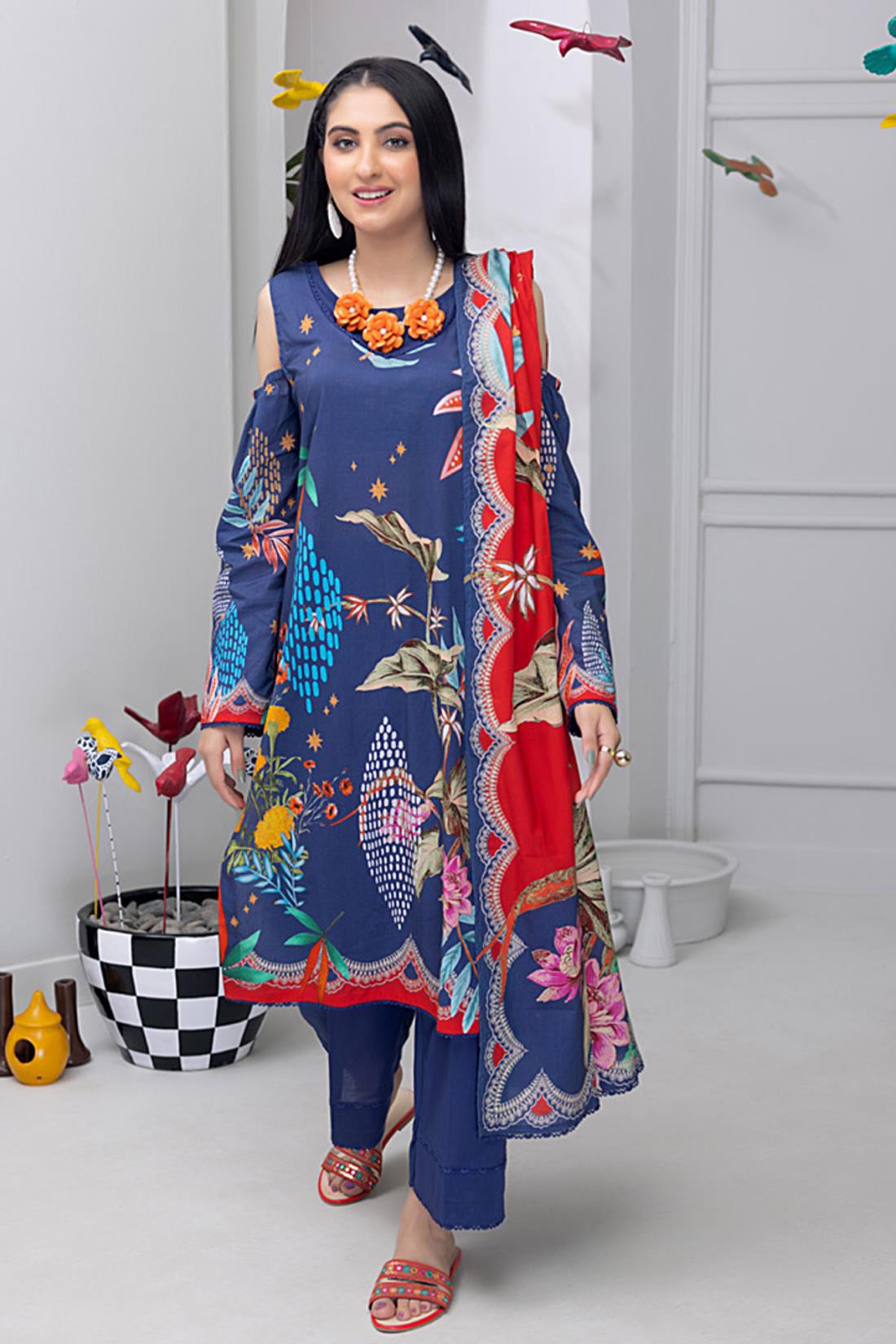 Purple & Multicolour Digital Print Lawn Ladies Readymade