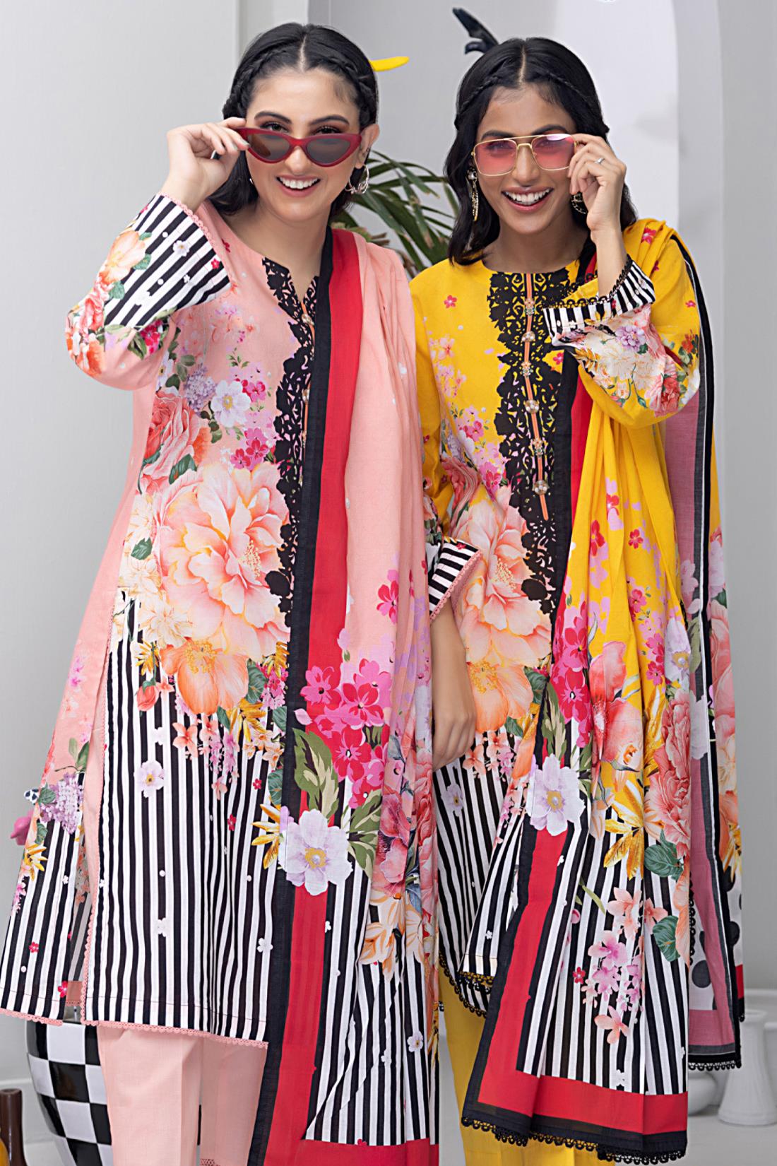 Mustard & Multicolour Digital Print Lawn Ladies Readymade
