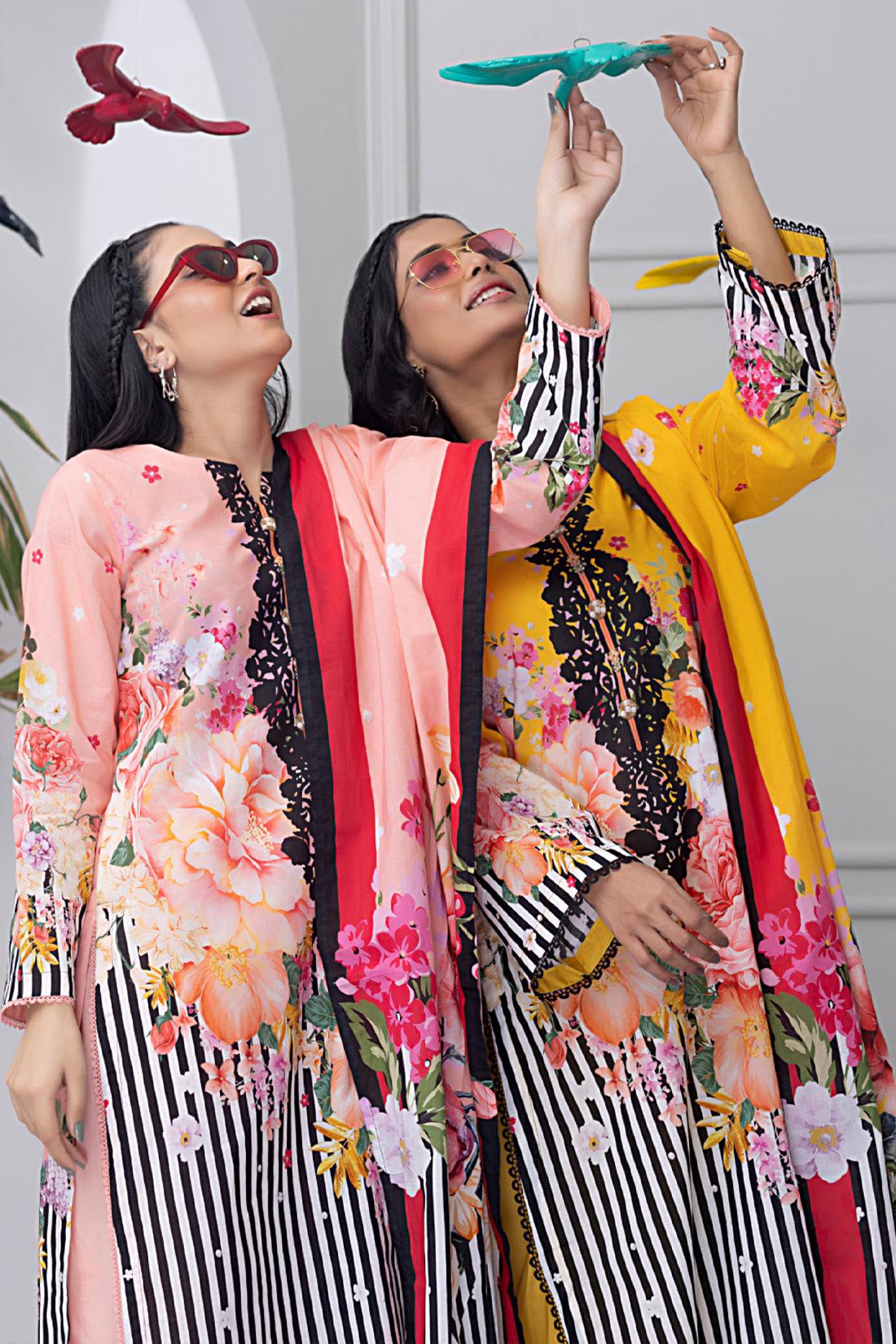 Mustard & Multicolour Digital Print Lawn Ladies Readymade