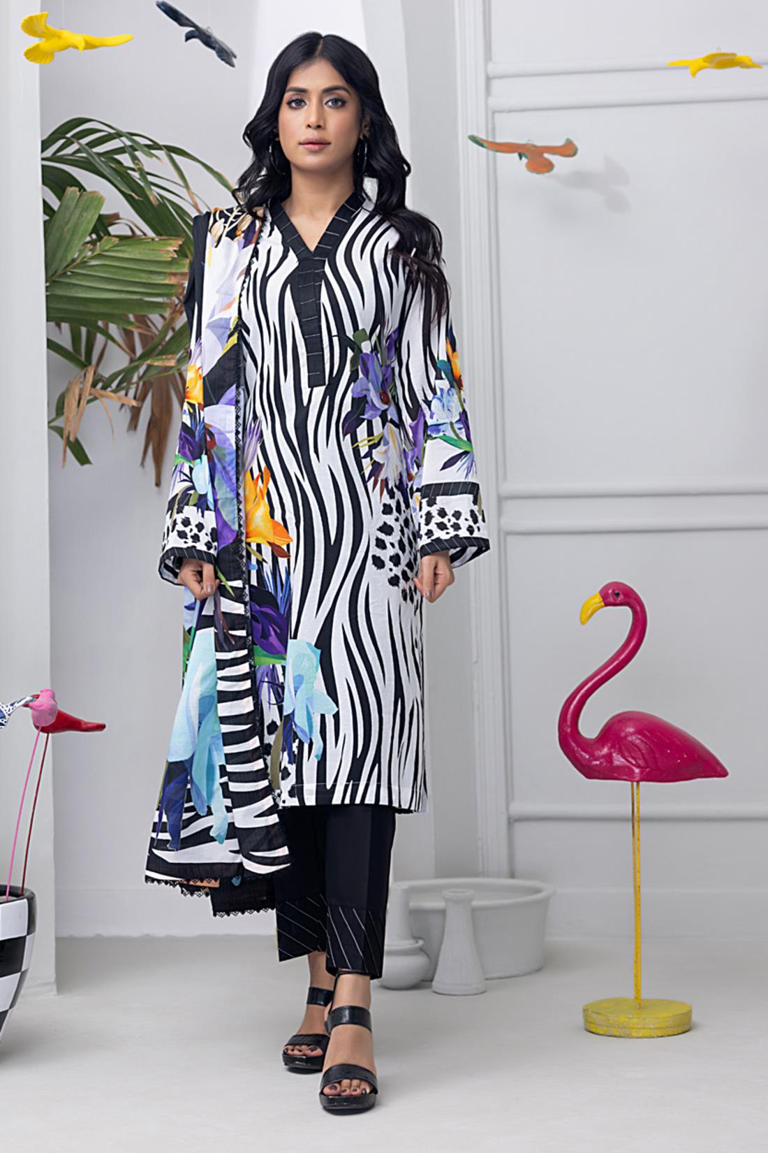 Black & White Digital Print Lawn Ladies Readymade