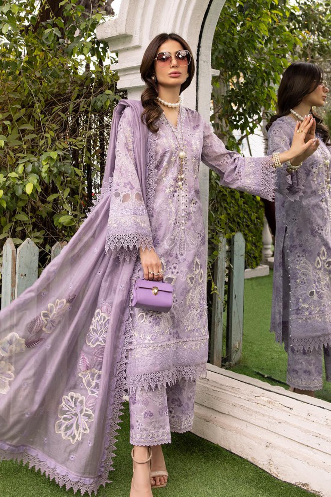 Lavendar Embroidered Organza Ladies Readymade