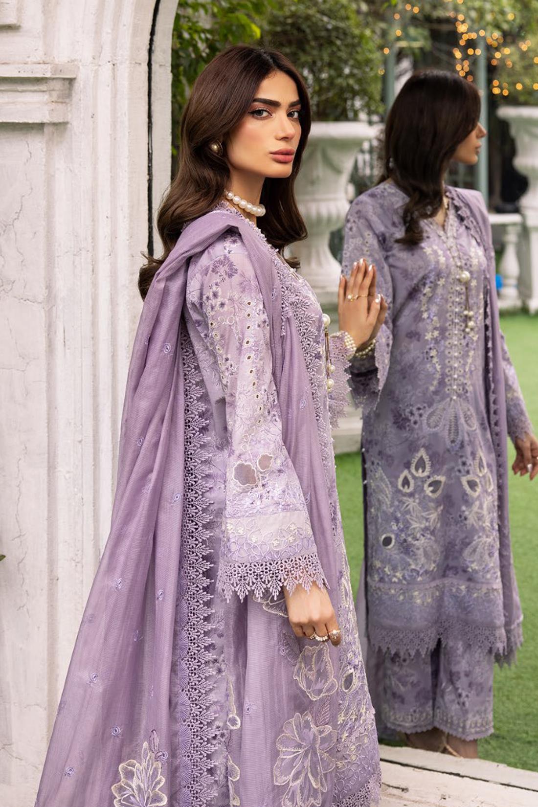 Lavendar Embroidered Organza Ladies Readymade