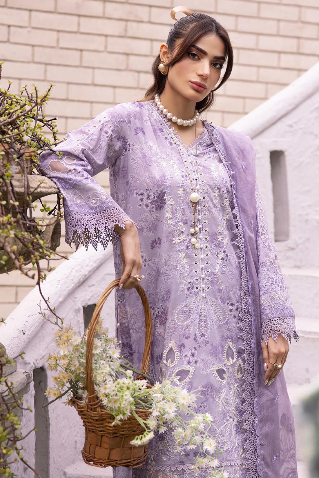 Lavendar Embroidered Organza Ladies Readymade