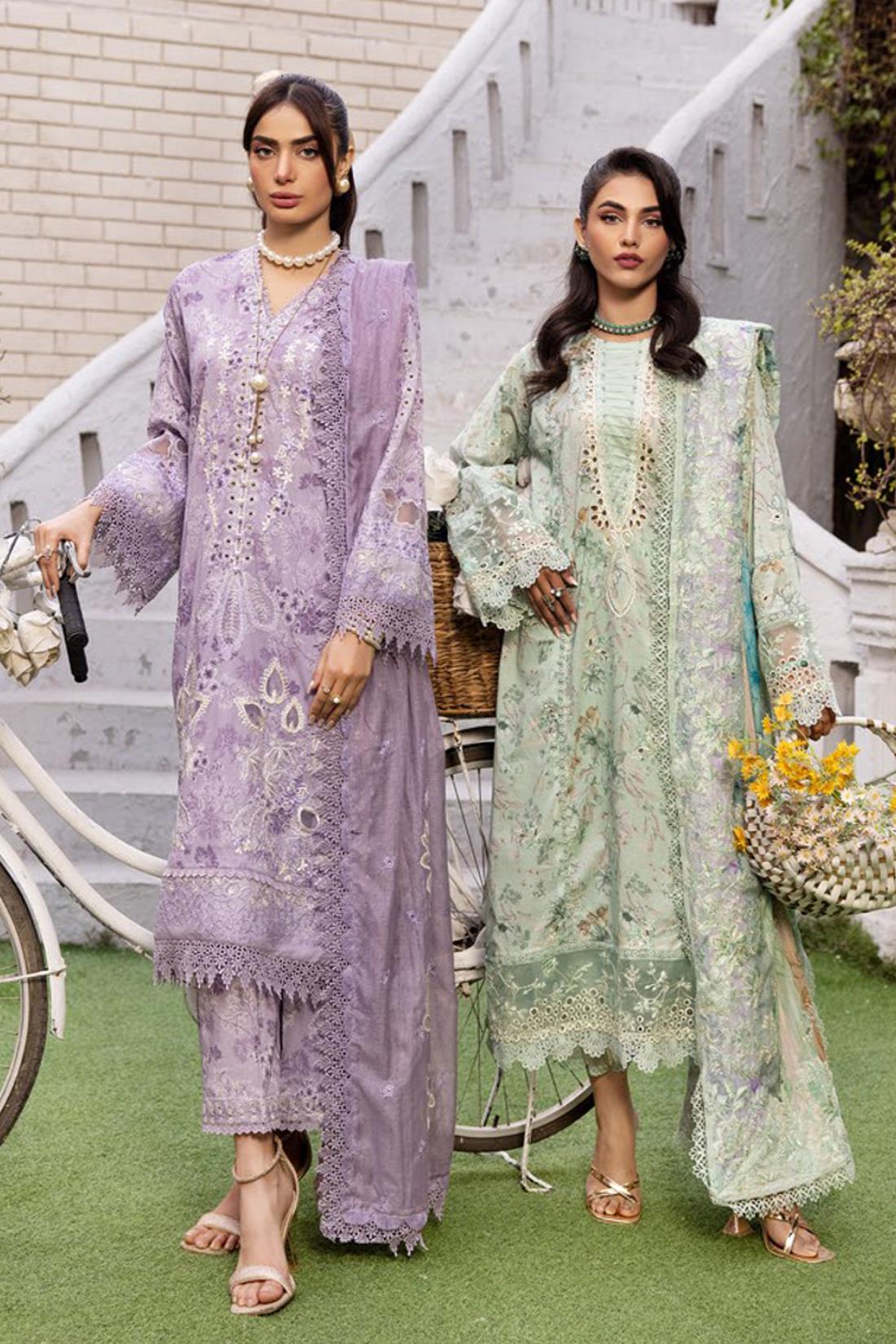 Lavendar Embroidered Organza Ladies Readymade