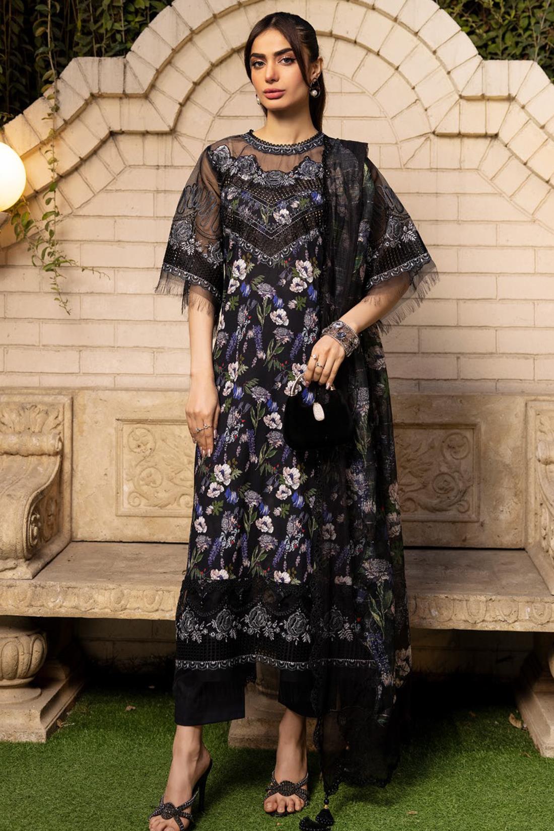 Black Embroidered Organza Ladies Readymade