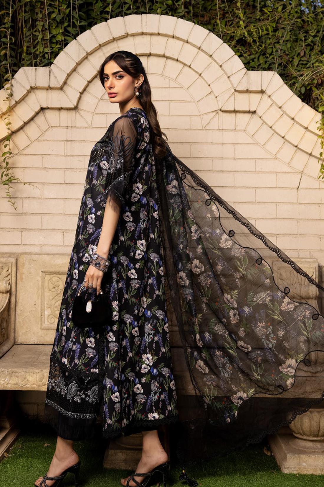 Black Embroidered Organza Ladies Readymade