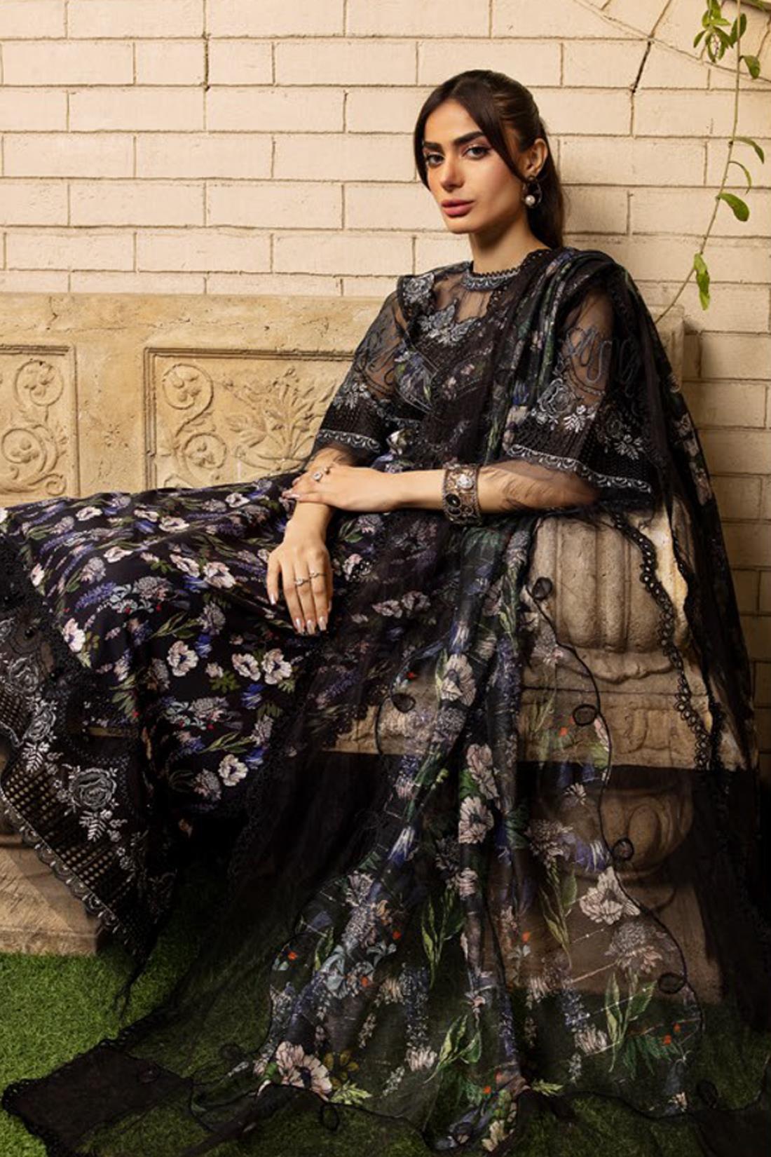 Black Embroidered Organza Ladies Readymade