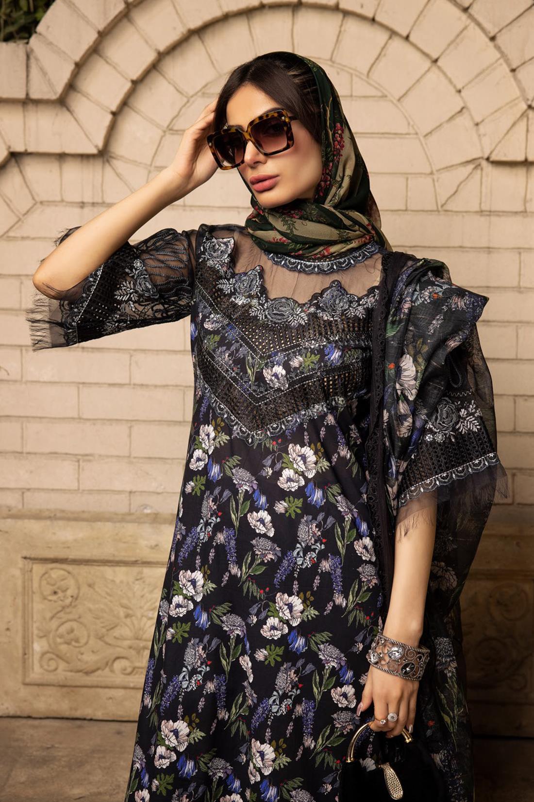 Black Embroidered Organza Ladies Readymade