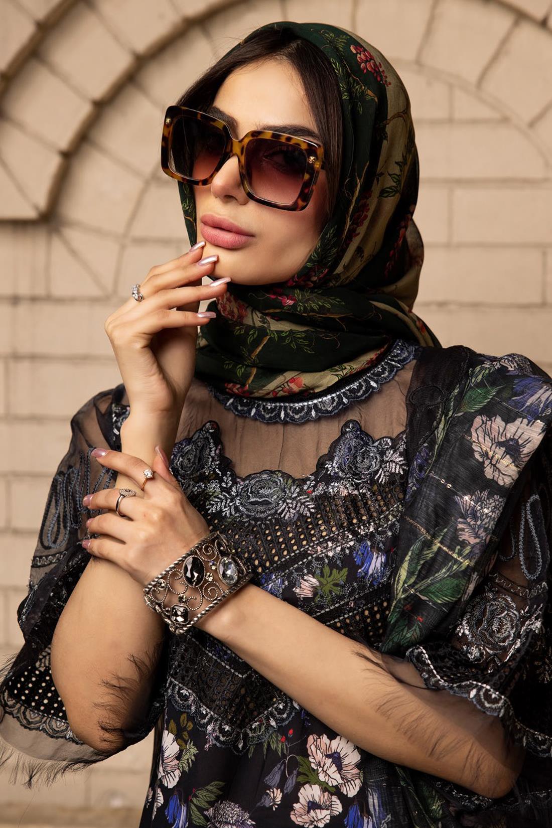 Black Embroidered Organza Ladies Readymade