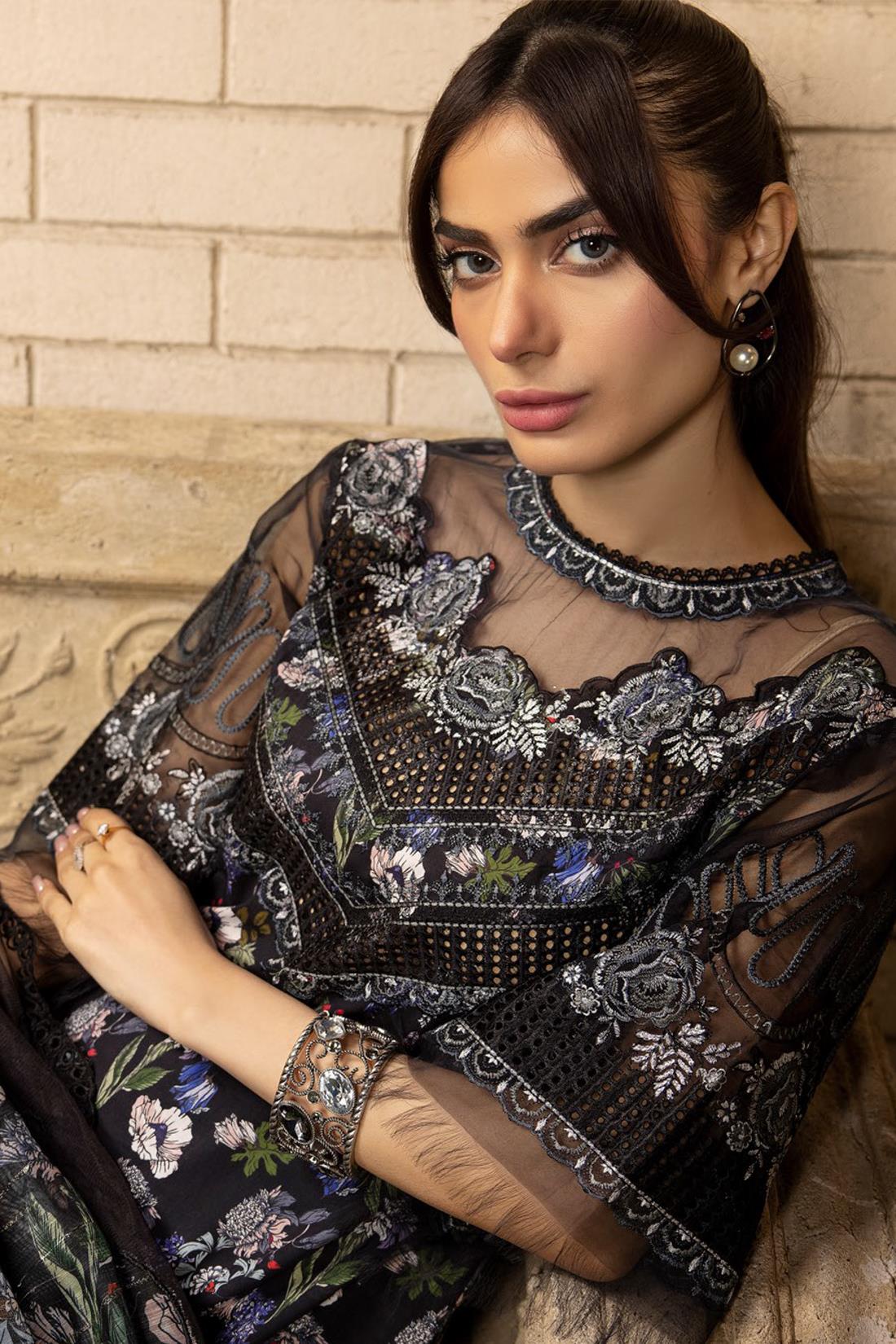 Black Embroidered Organza Ladies Readymade