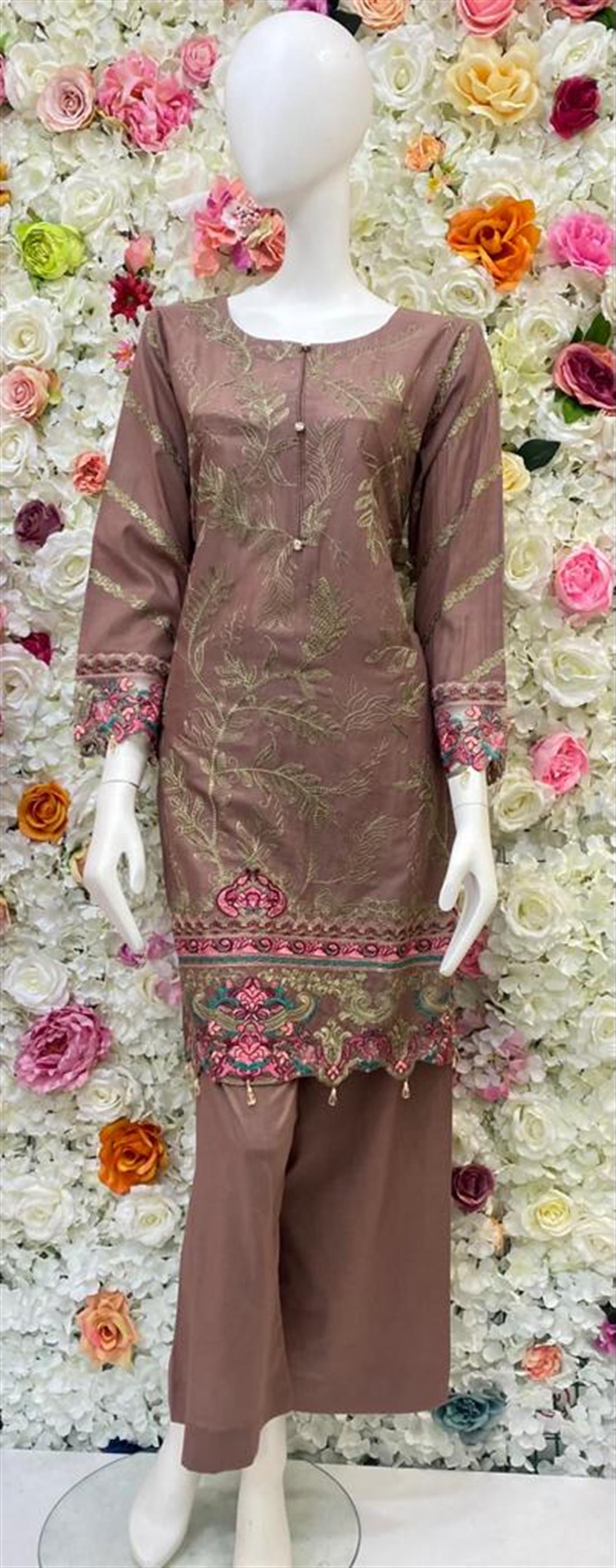 Brown & Pink Brown/Pink 3 Piece Ladies Readymade Salwar Suit
