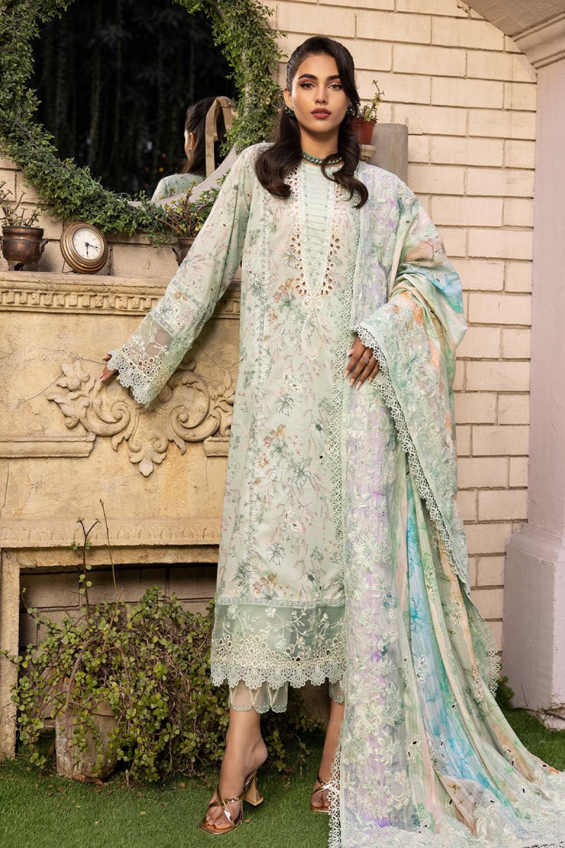 Mint Embroidered Organza Ladies Readymade
