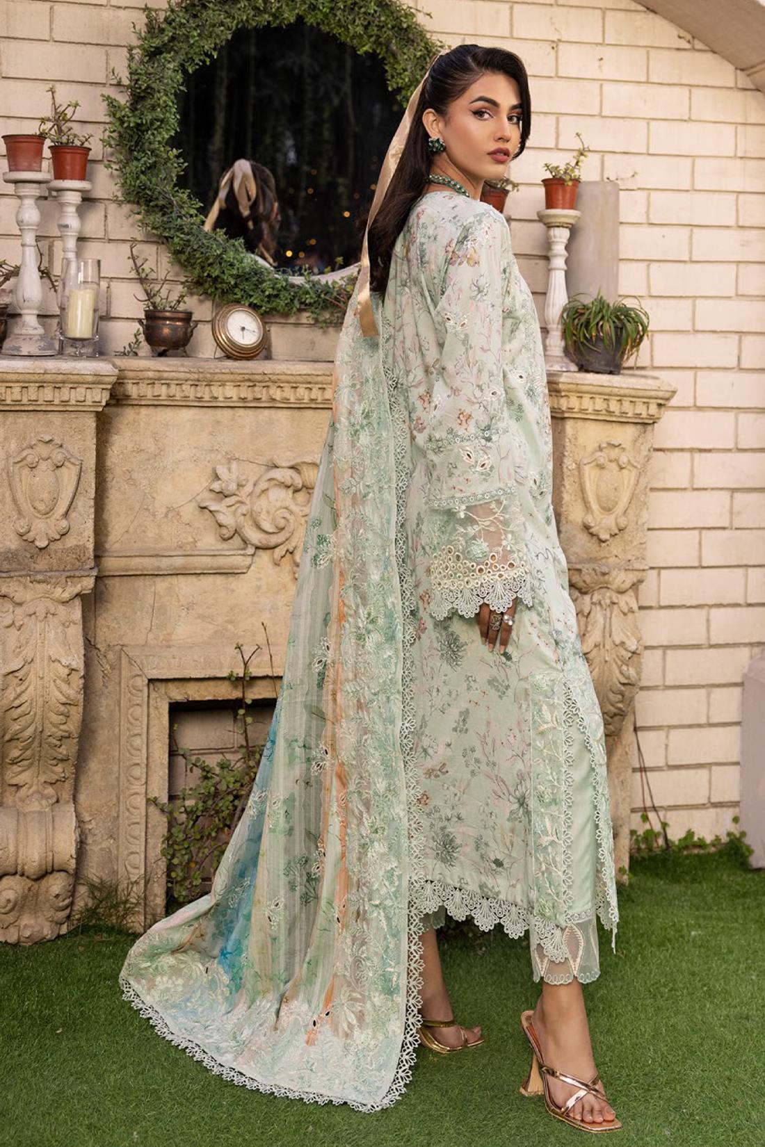Mint Embroidered Organza Ladies Readymade