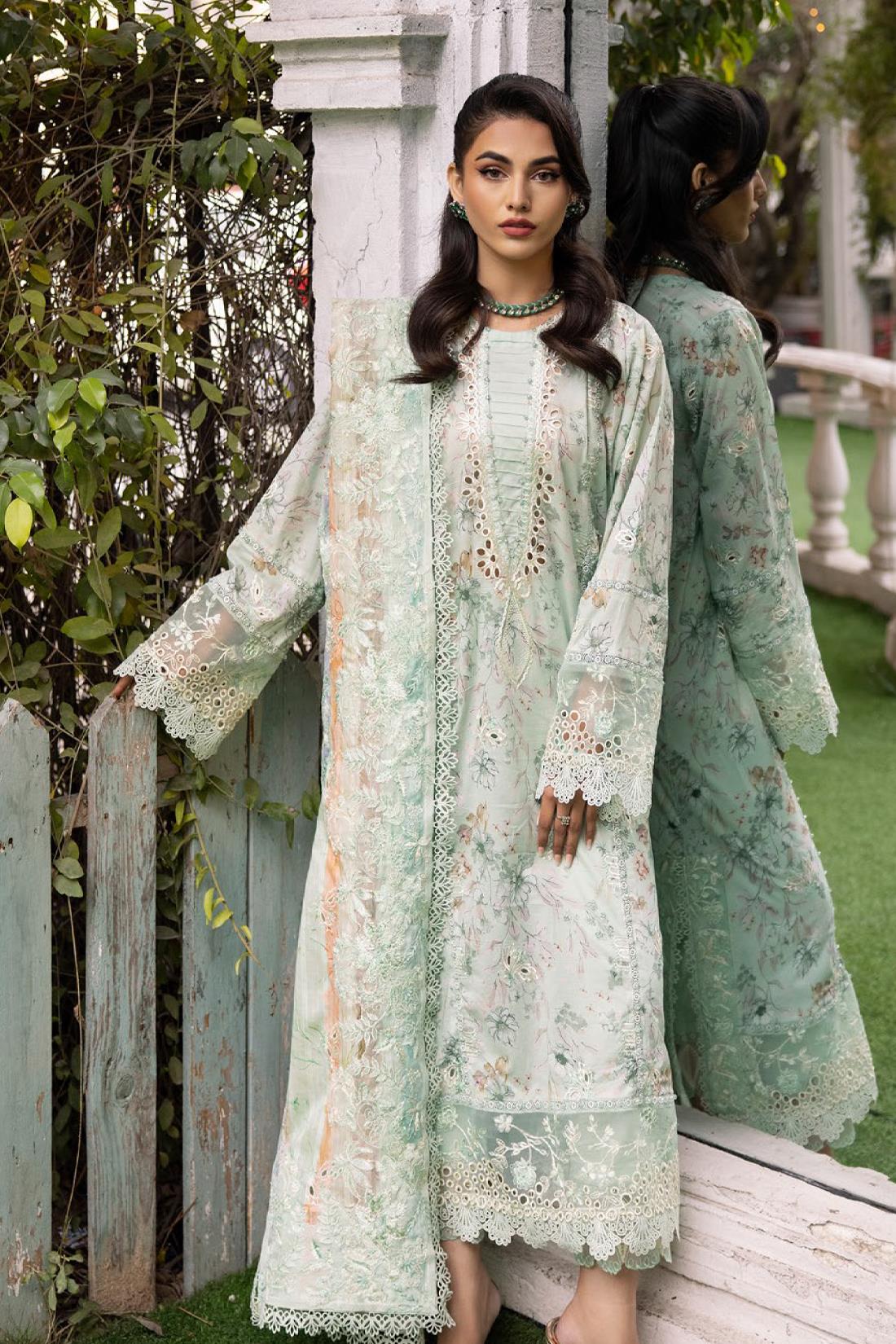 Mint Embroidered Organza Ladies Readymade
