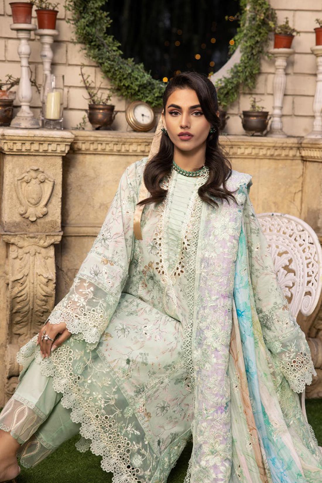 Mint Embroidered Organza Ladies Readymade