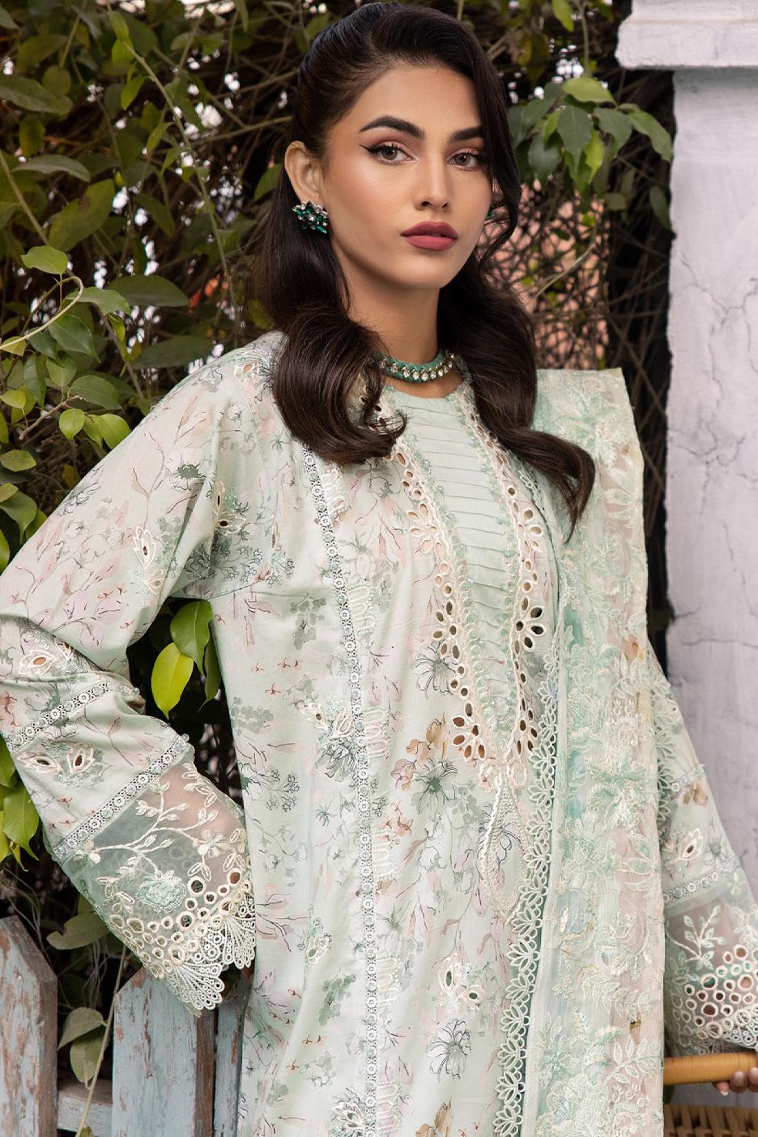Mint Embroidered Organza Ladies Readymade
