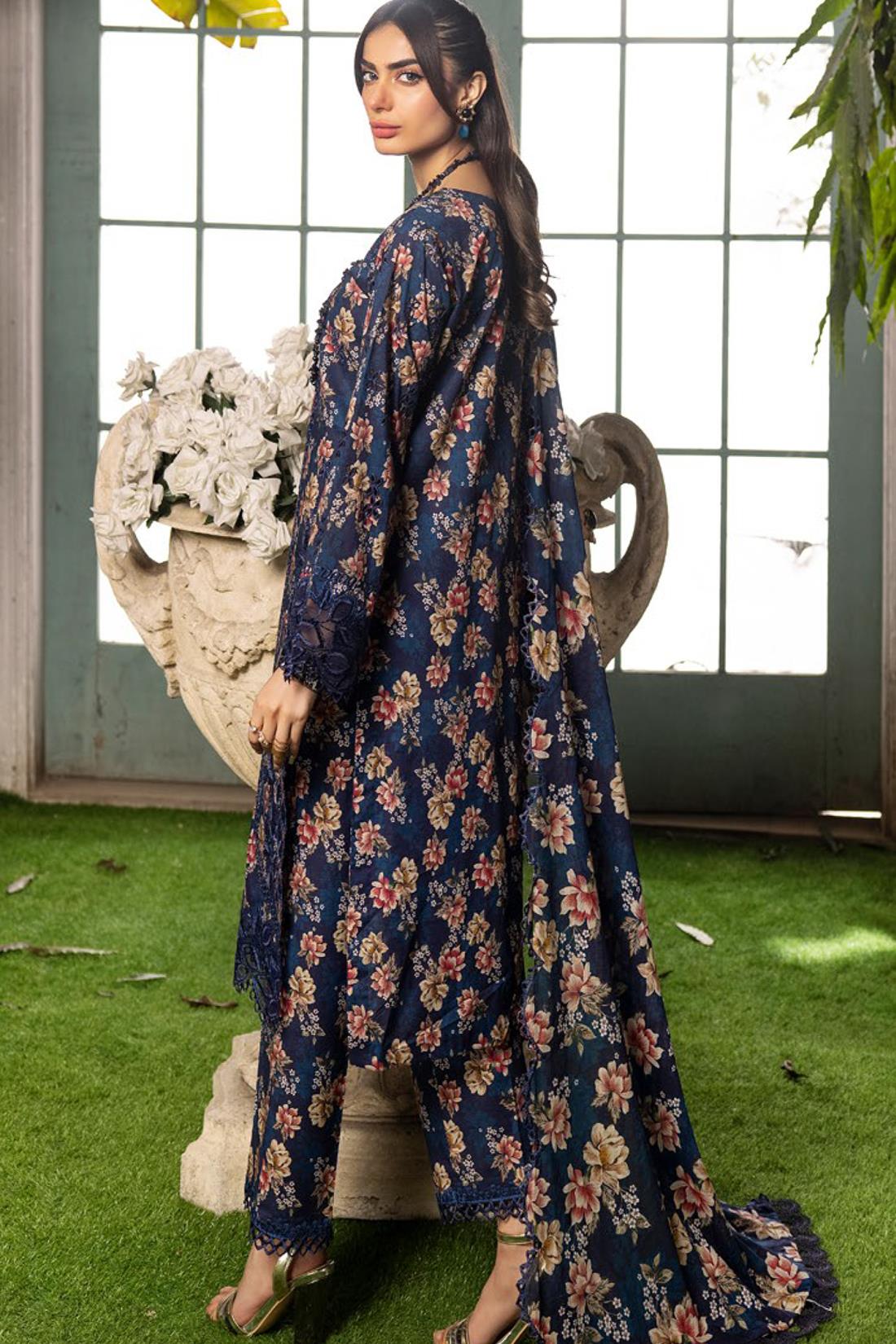Navy Embroidered Organza Ladies Readymade