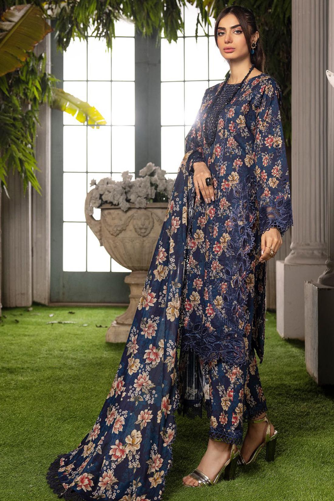 Navy Embroidered Organza Ladies Readymade