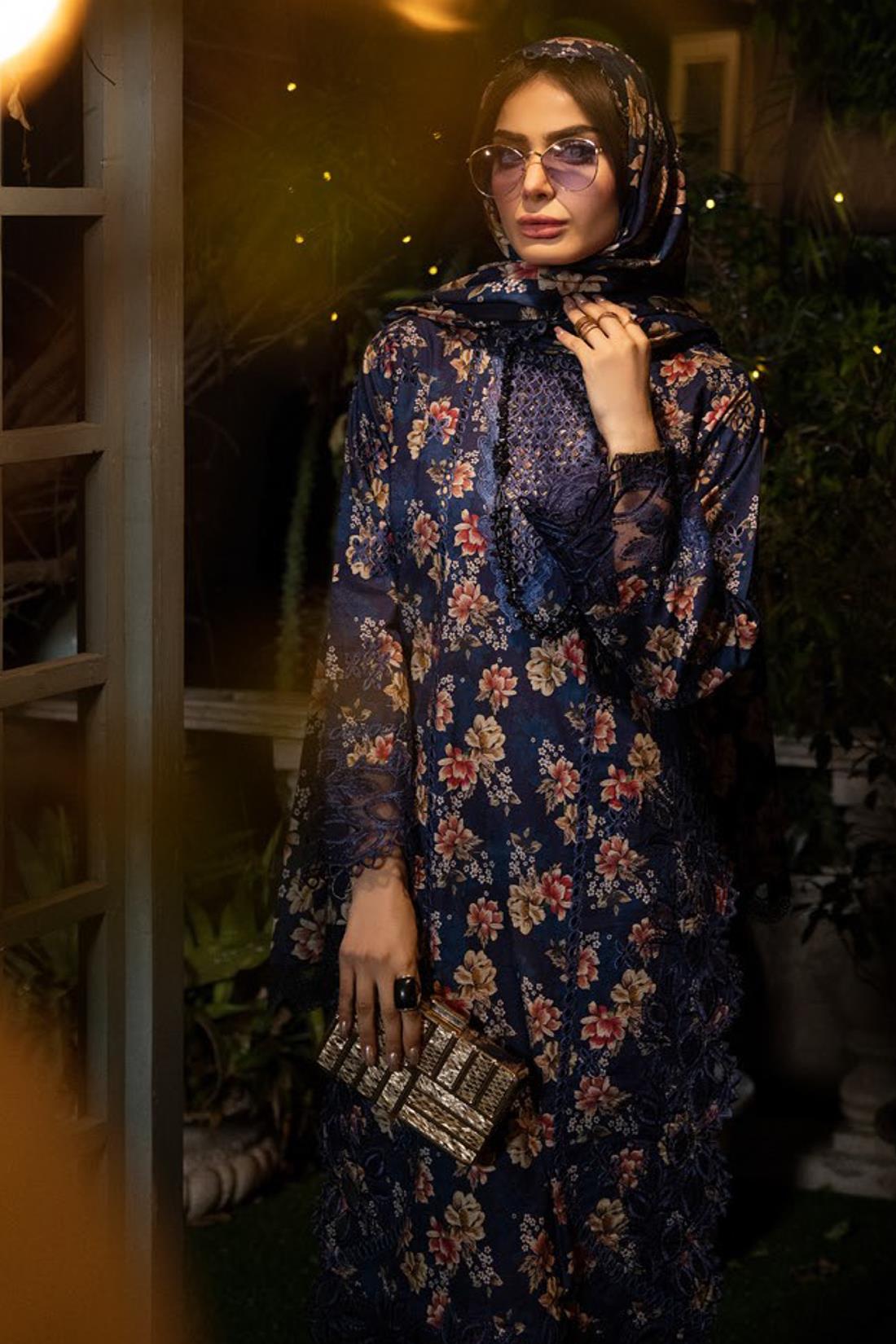 Navy Embroidered Organza Ladies Readymade