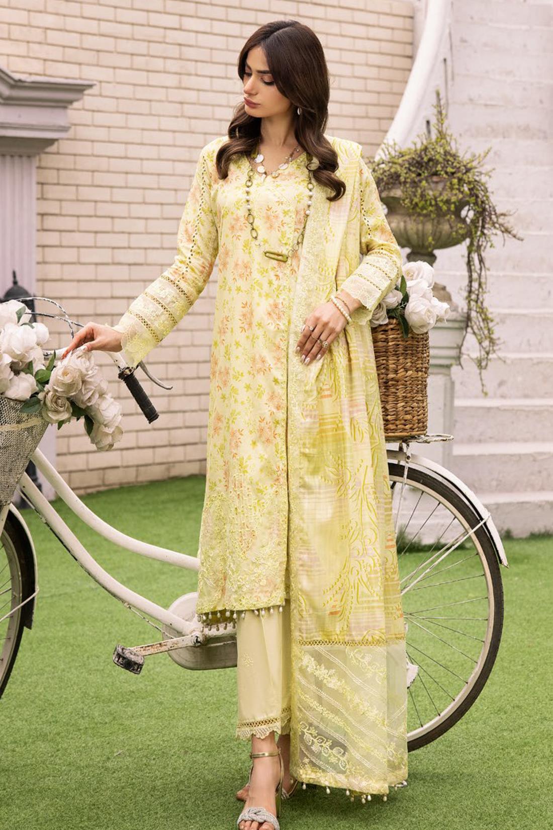 Lemon Embroidered Organza Ladies Readymade