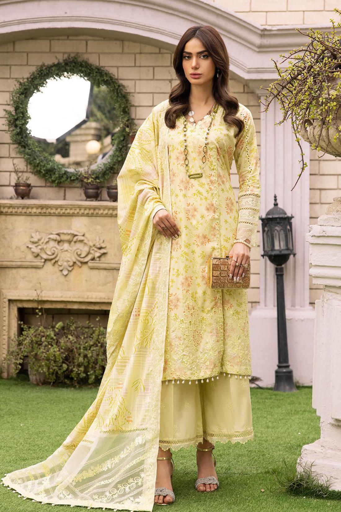 Lemon Embroidered Organza Ladies Readymade