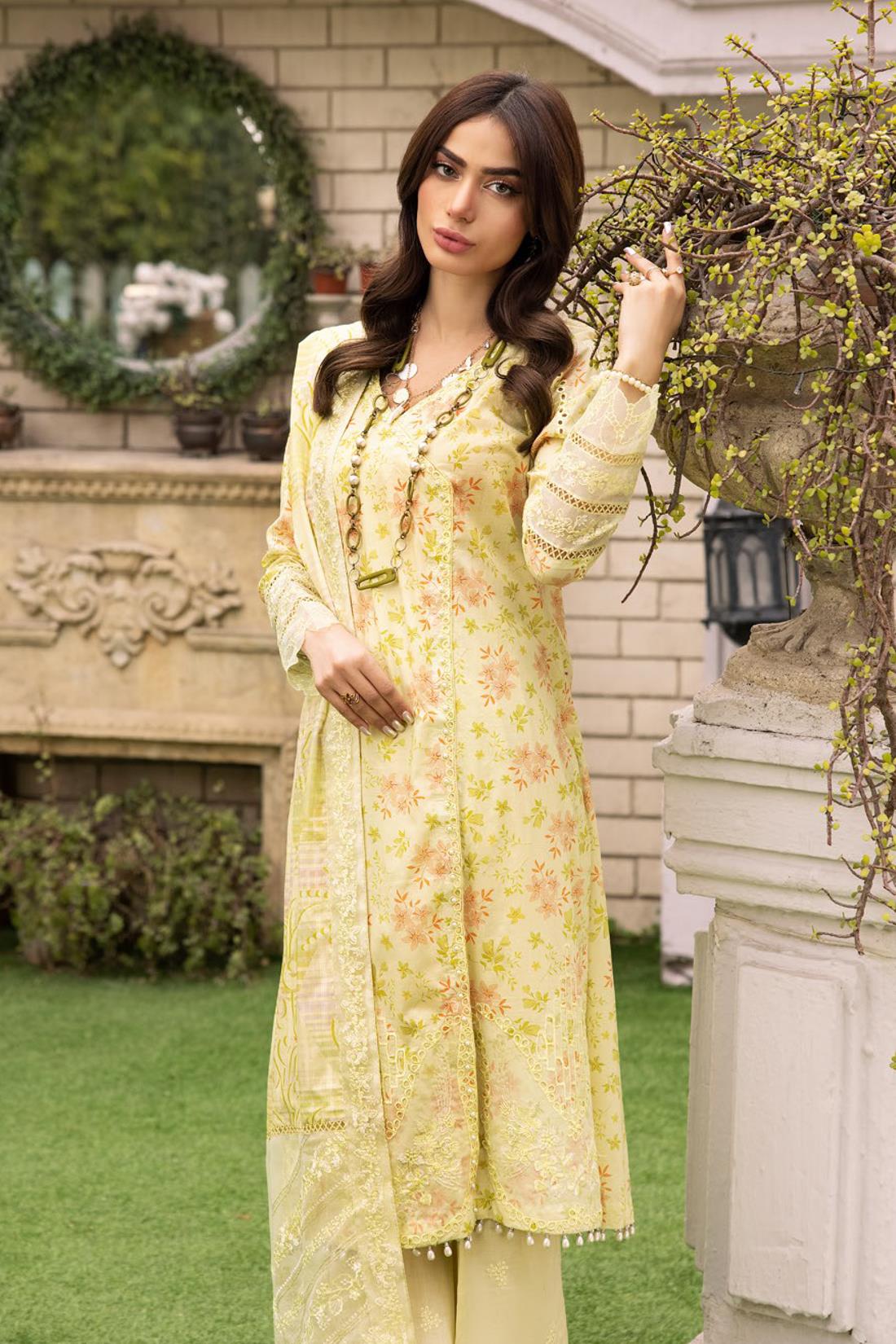 Lemon Embroidered Organza Ladies Readymade