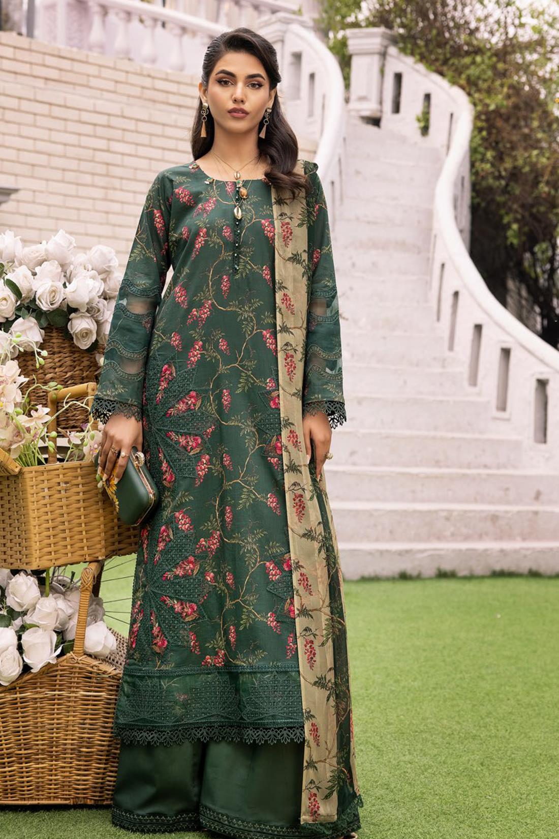 Green Embroidered Chiffon Ladies Readymade