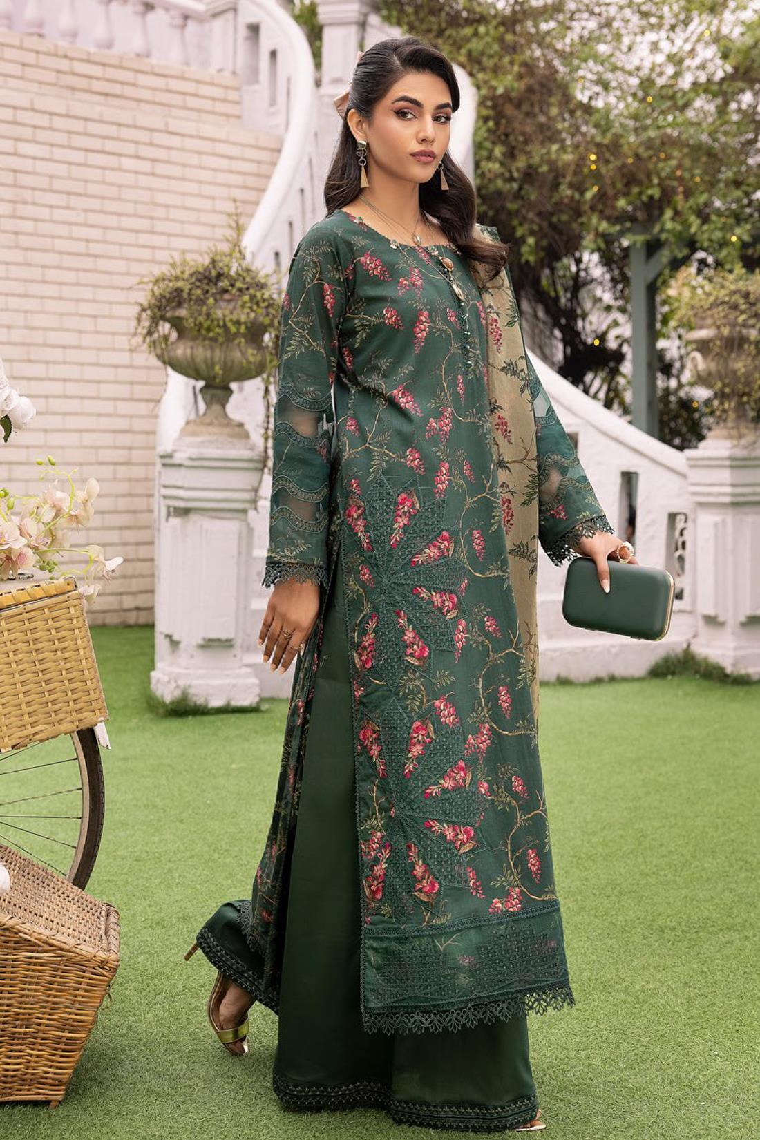 Green Embroidered Chiffon Ladies Readymade