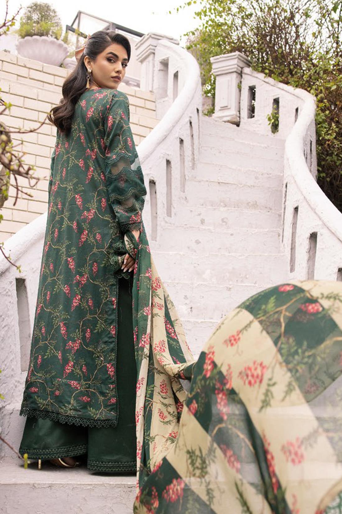 Green Embroidered Chiffon Ladies Readymade