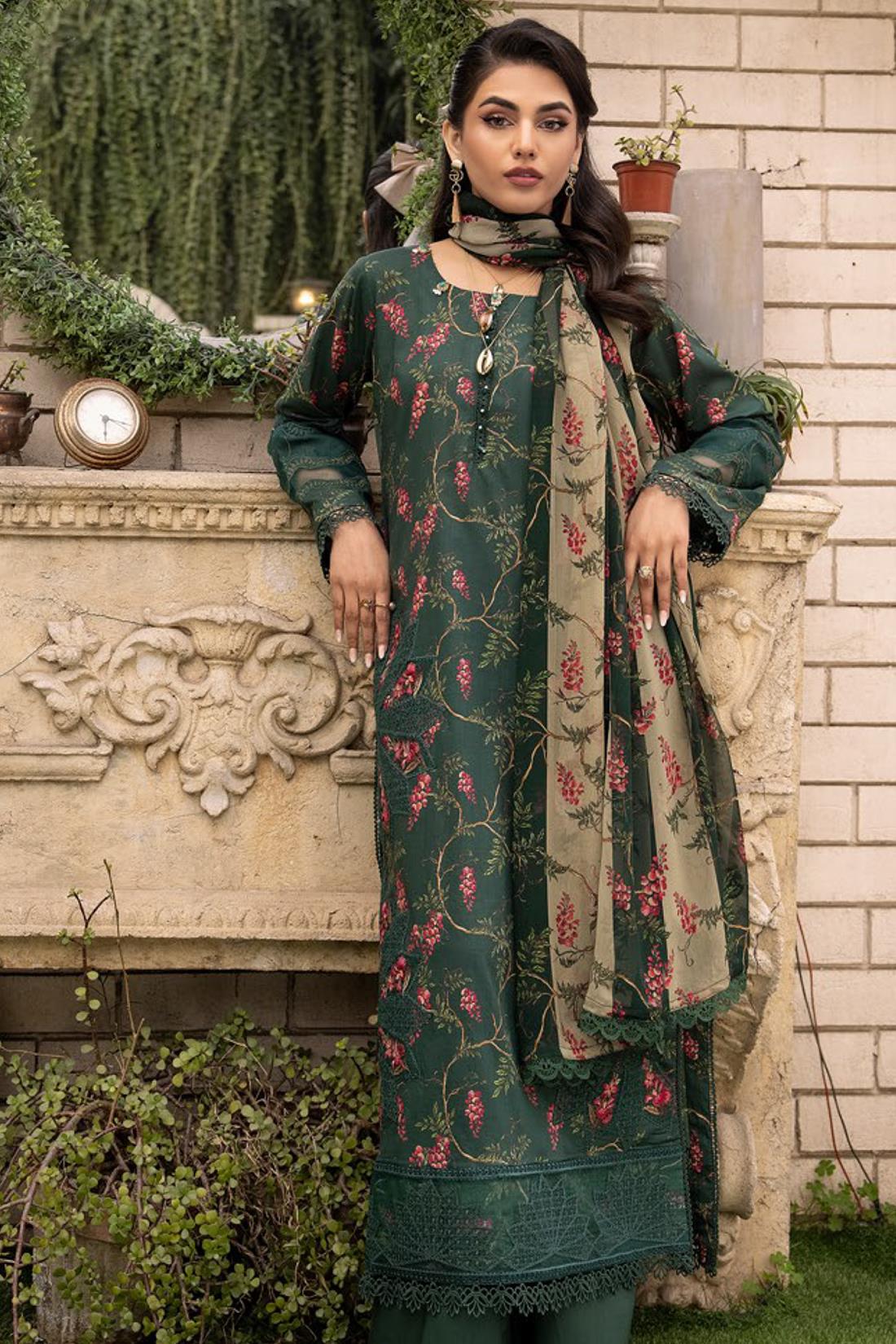 Green Embroidered Chiffon Ladies Readymade