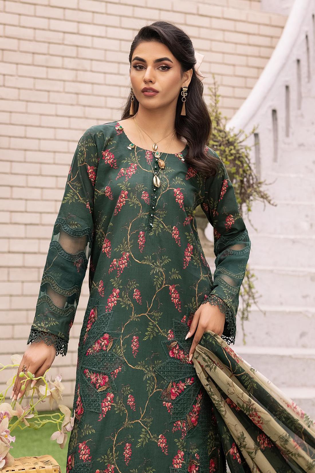 Green Embroidered Chiffon Ladies Readymade