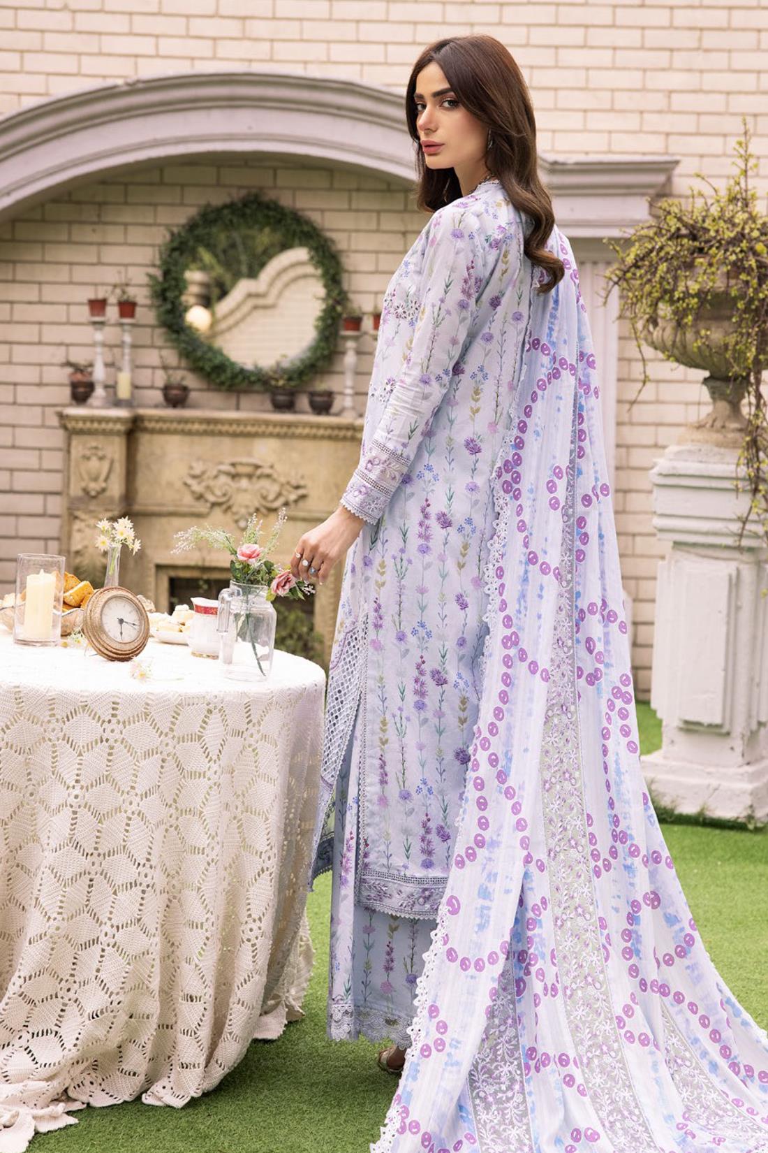 Lilac Blue Embroidered Organza Ladies Readymade