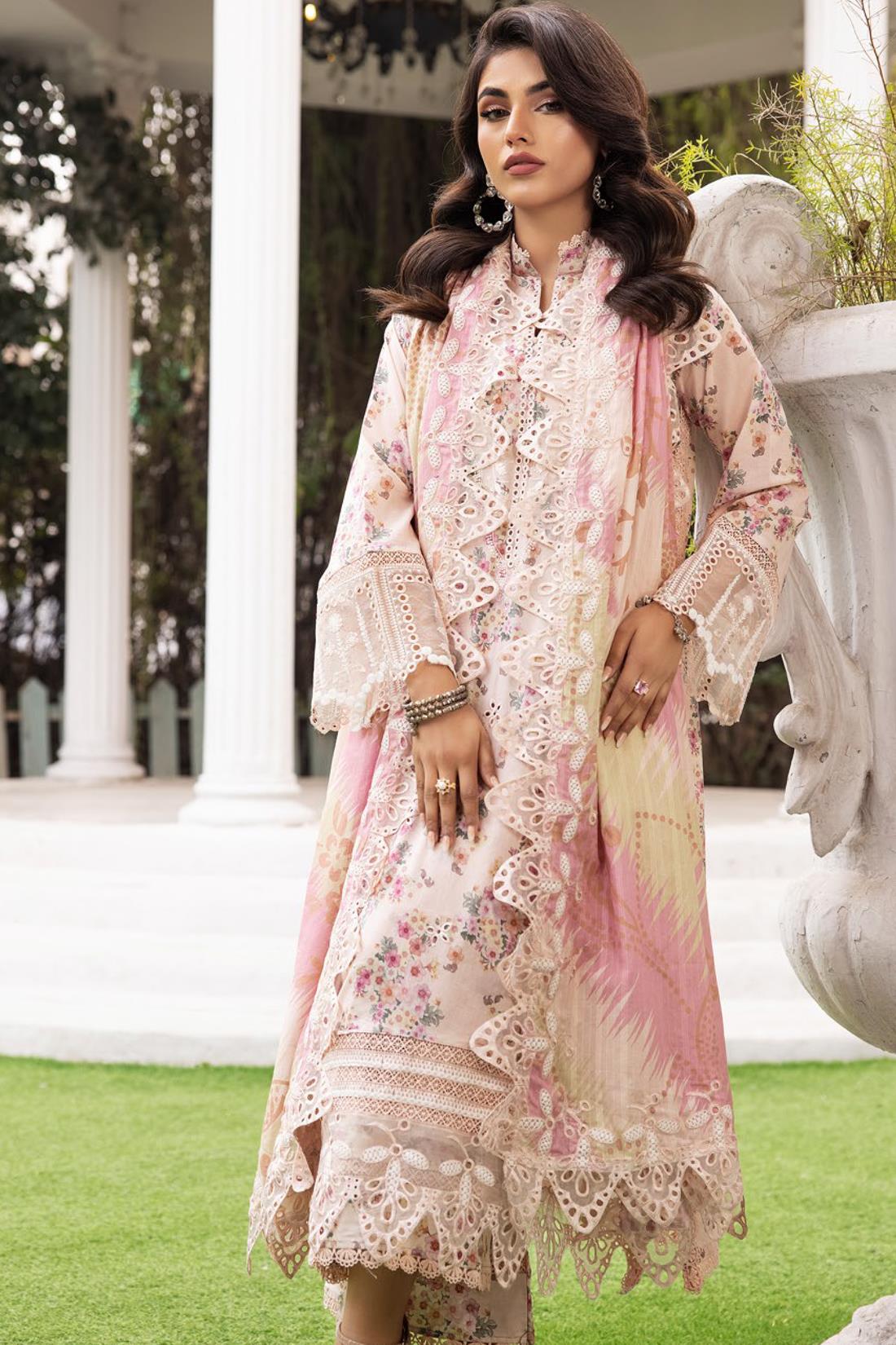 Pink Embroidered Organza Ladies Readymade