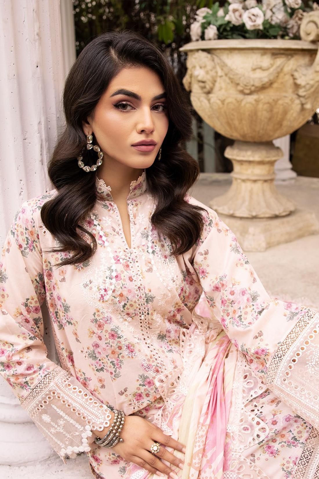 Pink Embroidered Organza Ladies Readymade