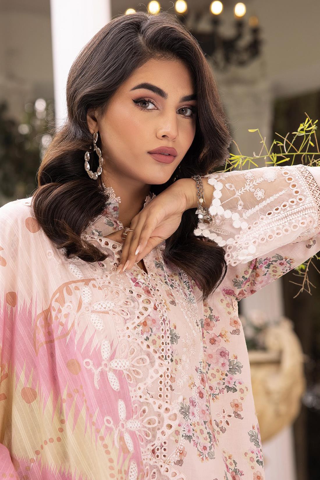 Pink Embroidered Organza Ladies Readymade