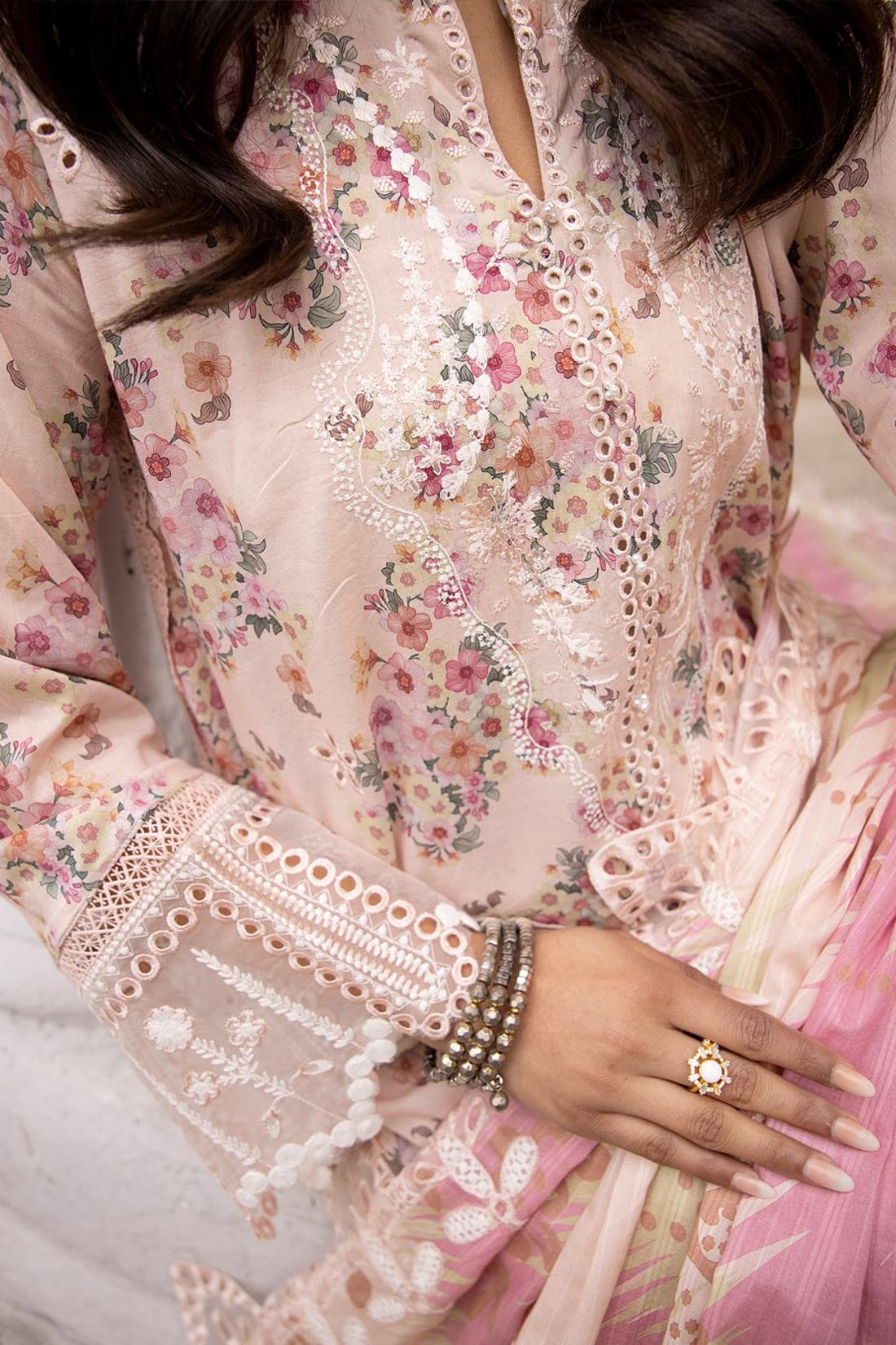 Pink Embroidered Organza Ladies Readymade