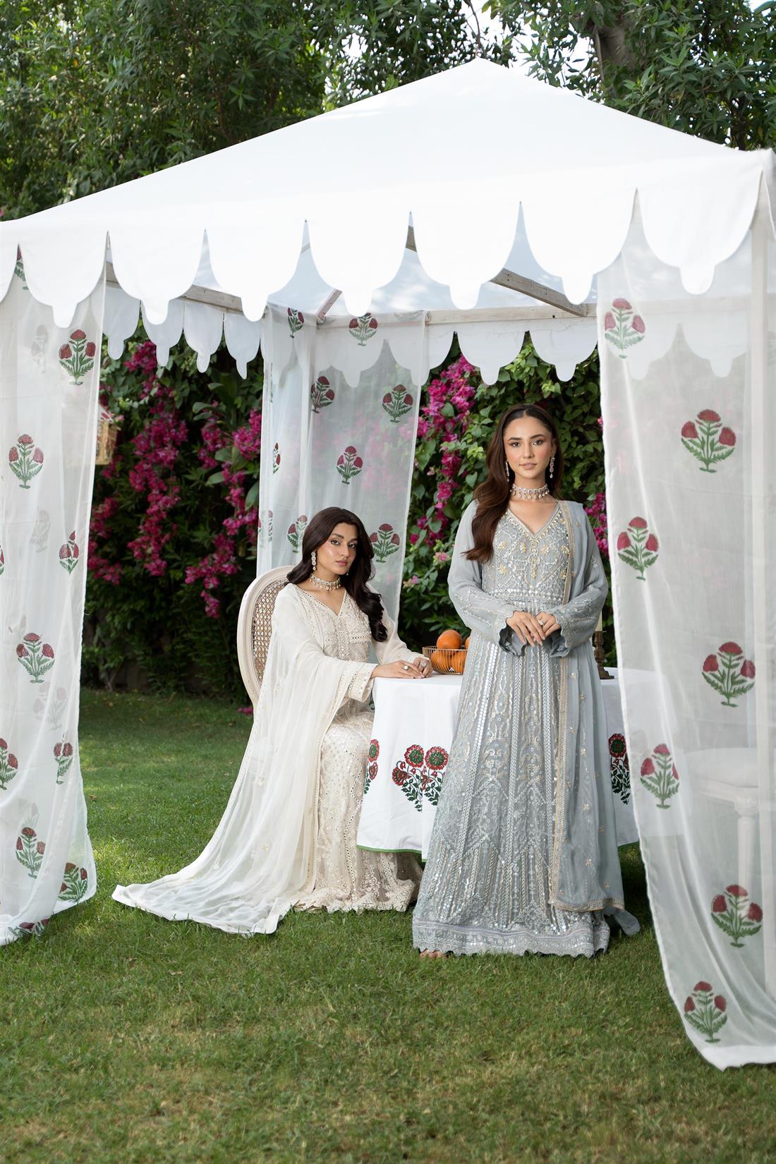 Ivory Embroidered Chiffon Beautiful Long Dress