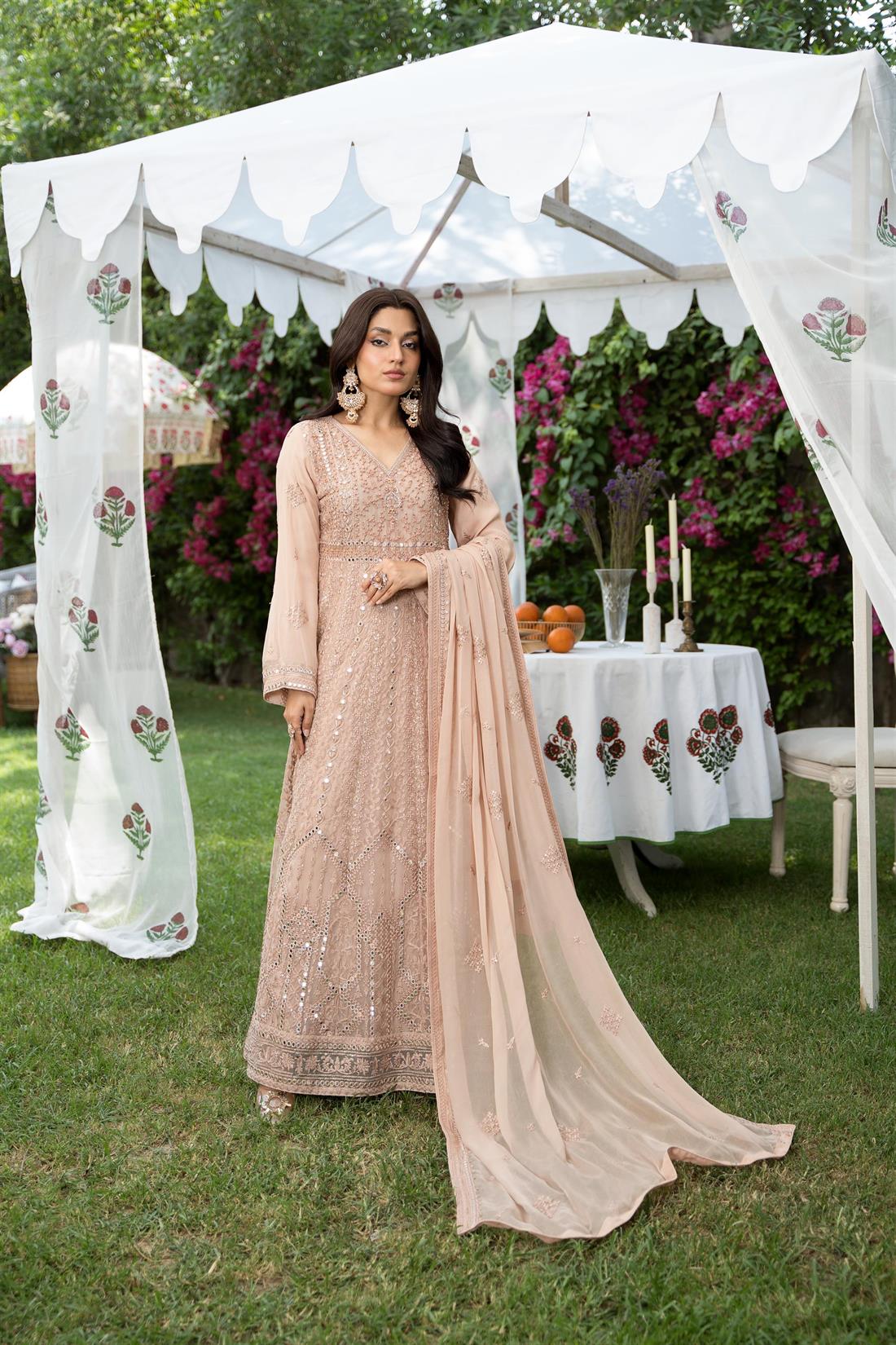 Dusky Pink Embroidered Chiffon Ladies Readymade
