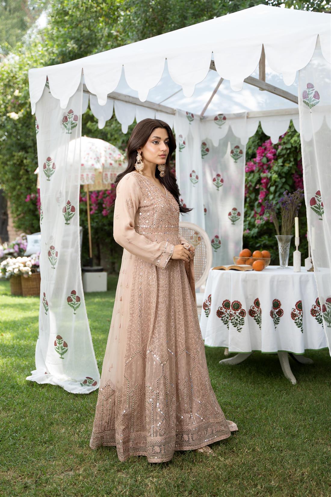 Dusky Pink Embroidered Chiffon Ladies Readymade