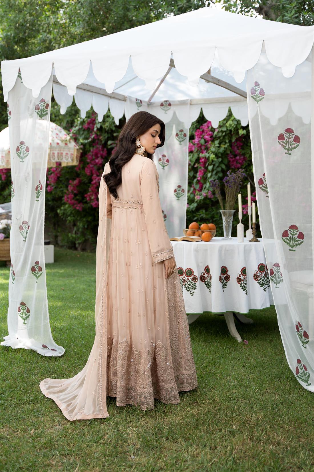 Dusky Pink Embroidered Chiffon Ladies Readymade