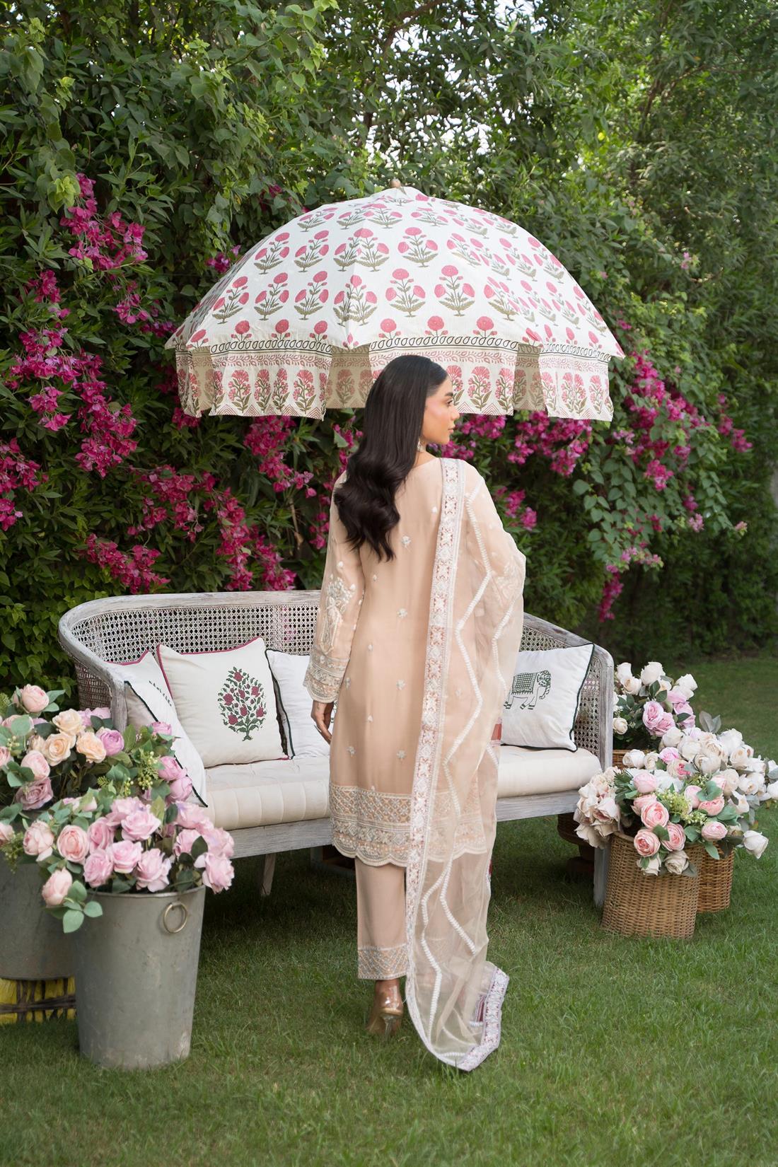 Peach Embroidered Raw Silk Beautiful Chiffon Suit