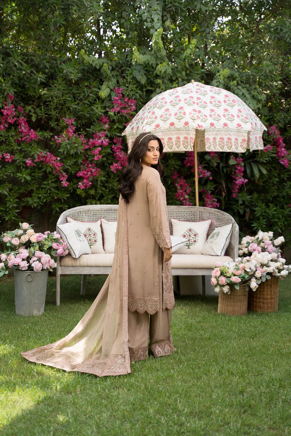 Dusty Pink Sequinned Embroided Chiffon Suit