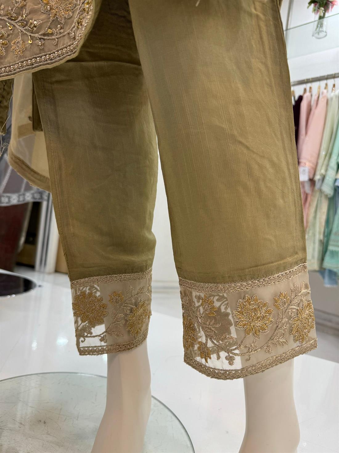 Beige Sequinned Chiffon 3 Piece Suit